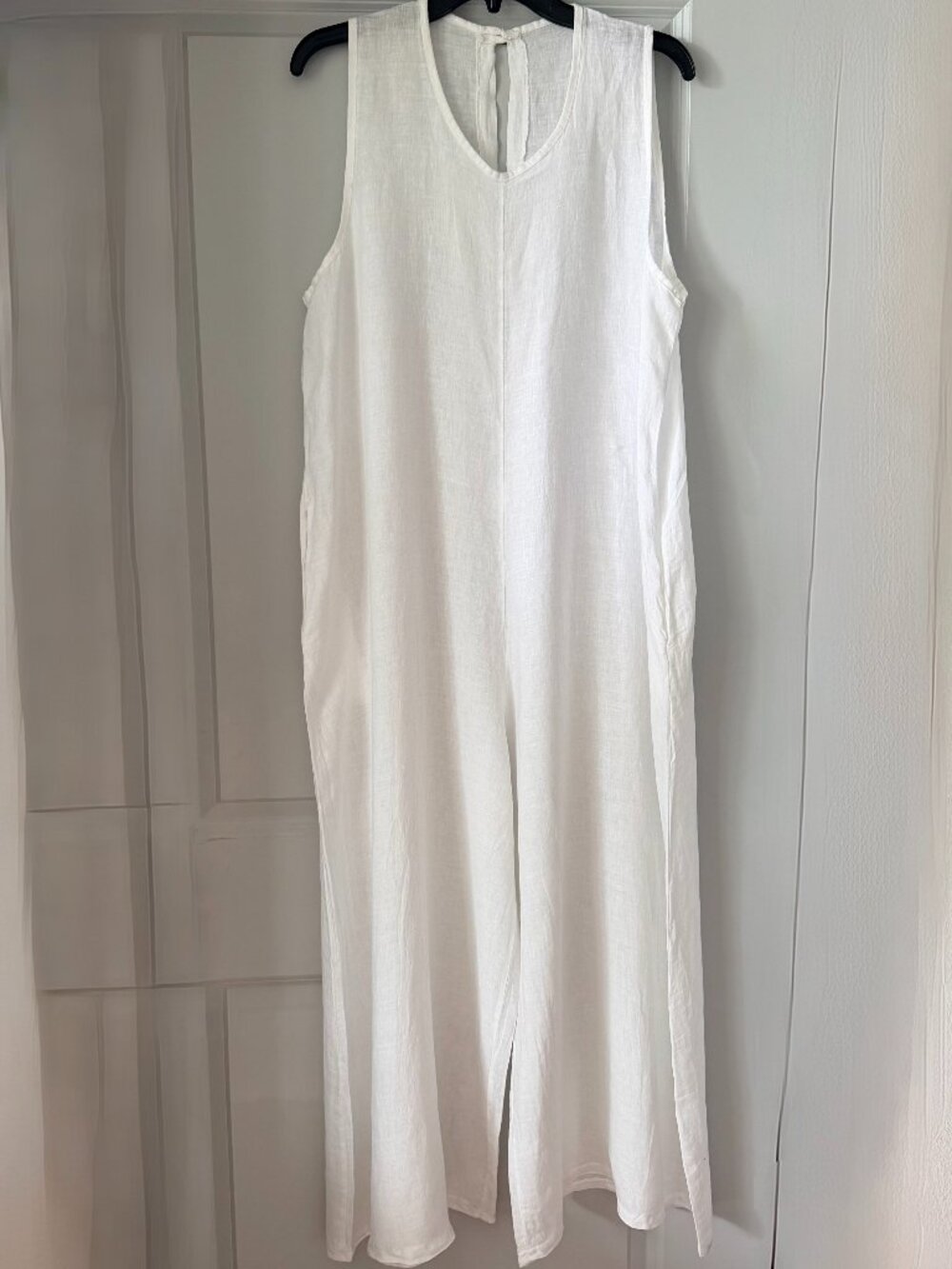 100% Linen White Romper Made in Italy One Size Beach Resort Vacation Palazzo
